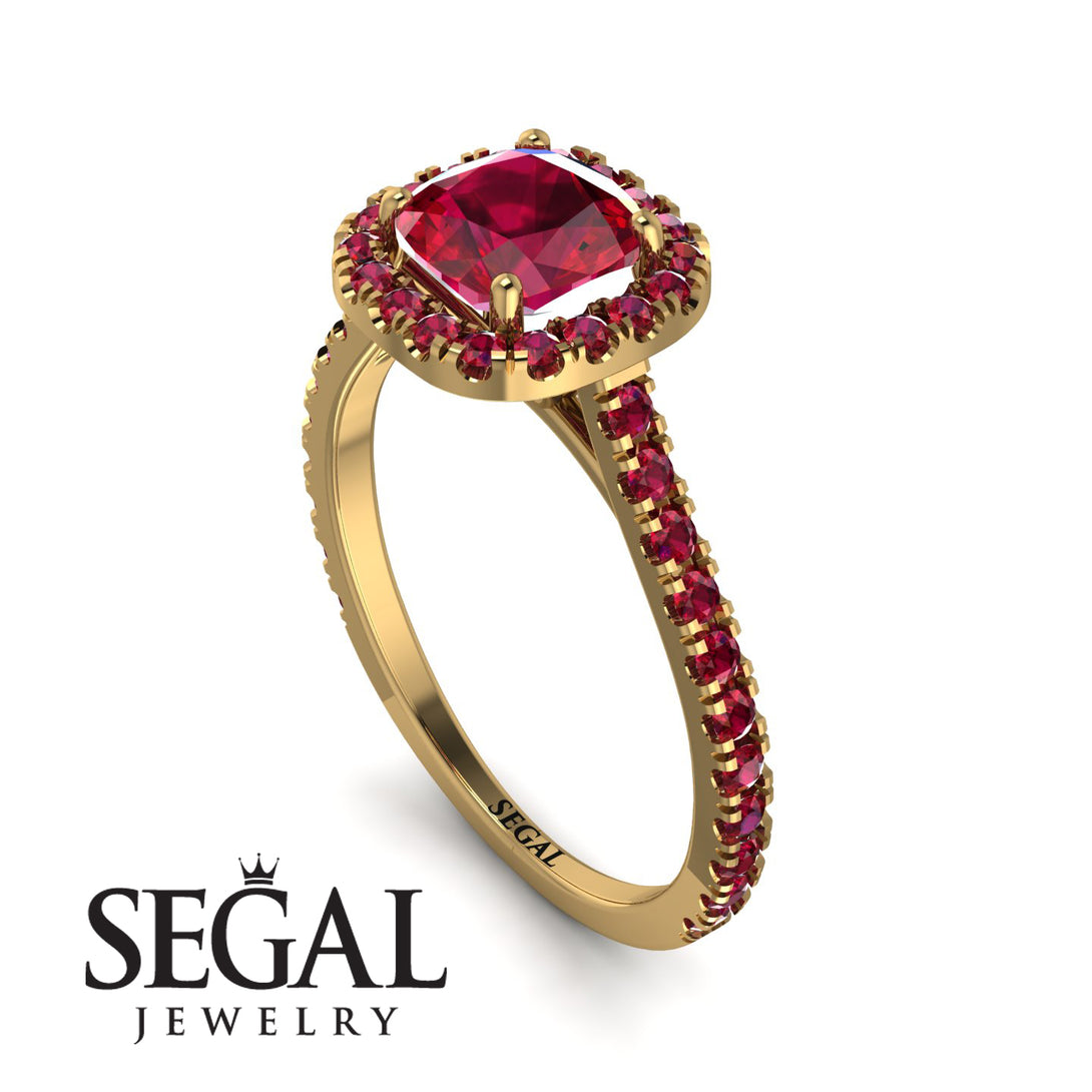 Cushion Ruby Halo Engagement Ring - Jade No. 55