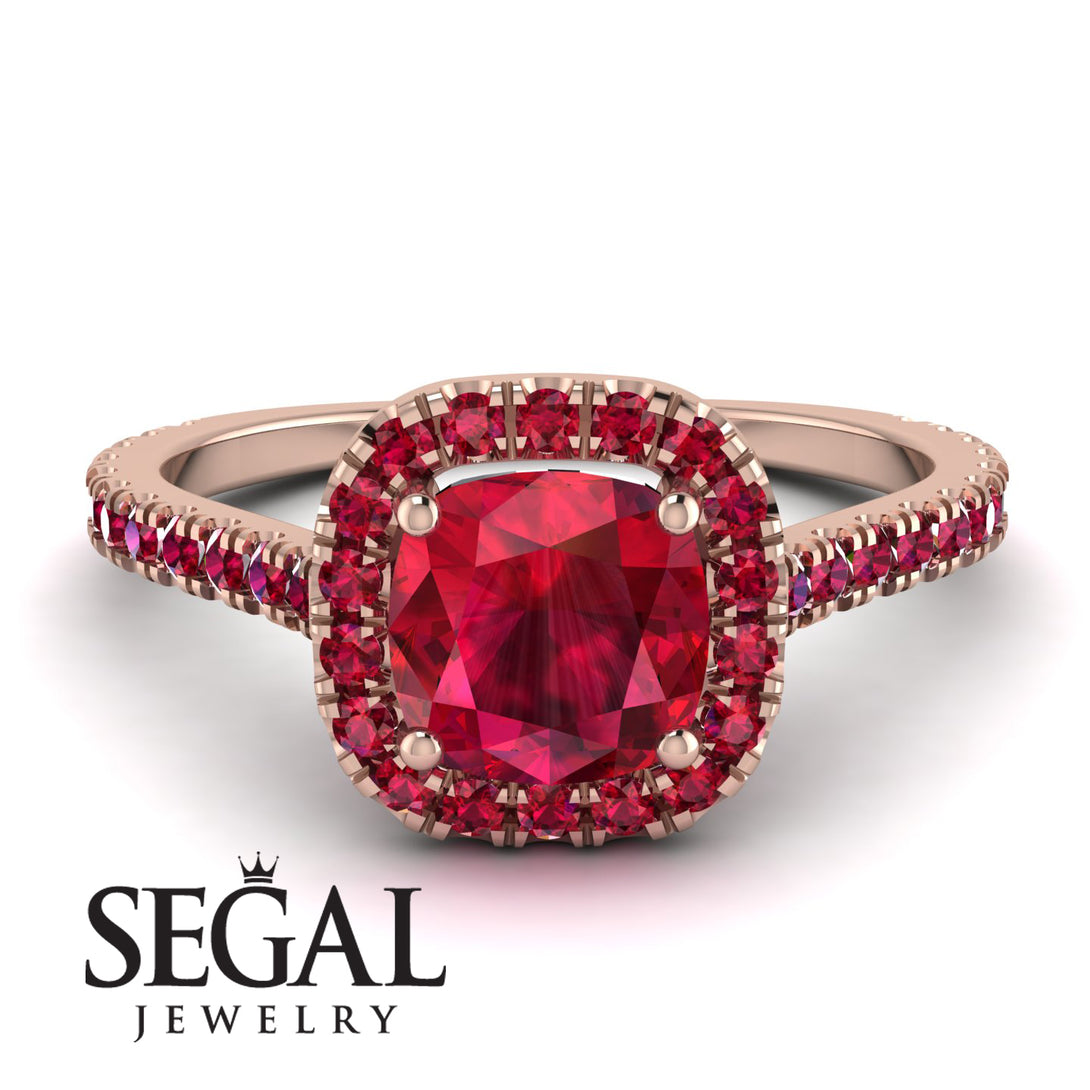 Cushion Ruby Halo Engagement Ring - Jade No. 56