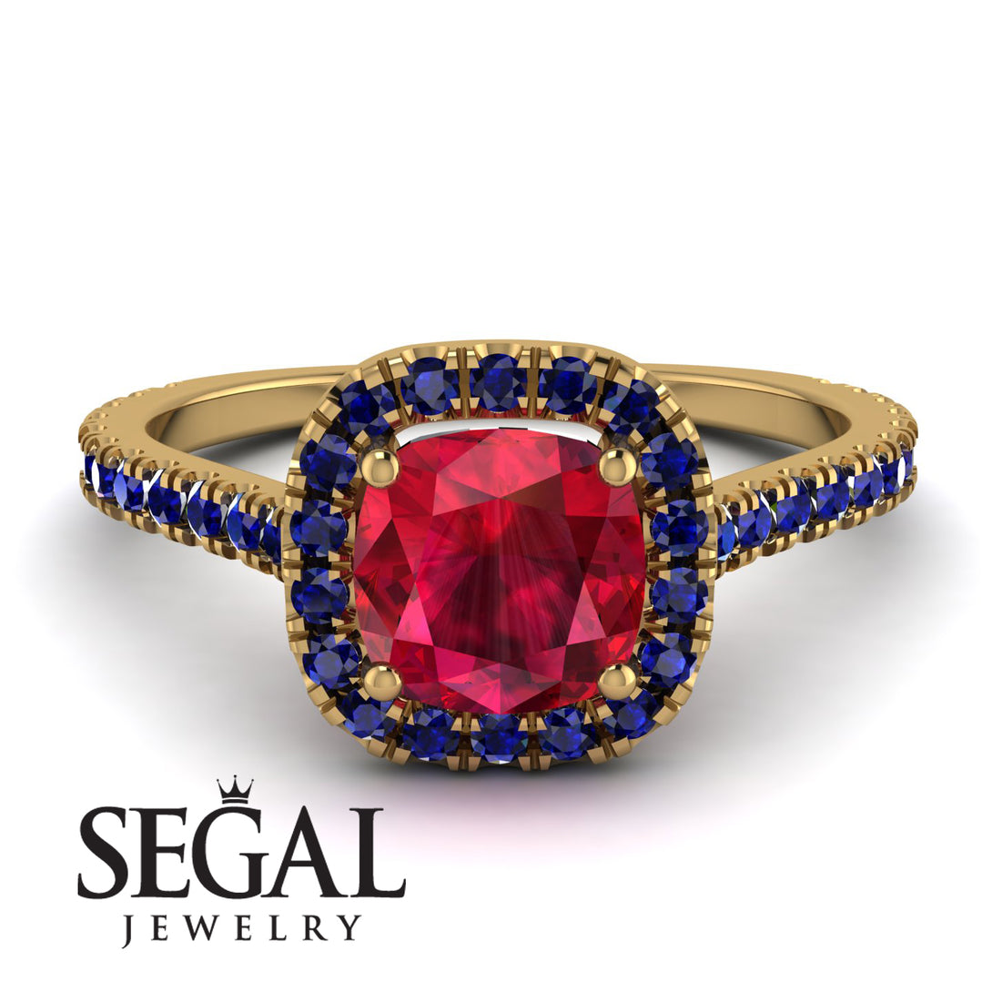 Cushion Ruby Halo Engagement Ring - Jade No. 70