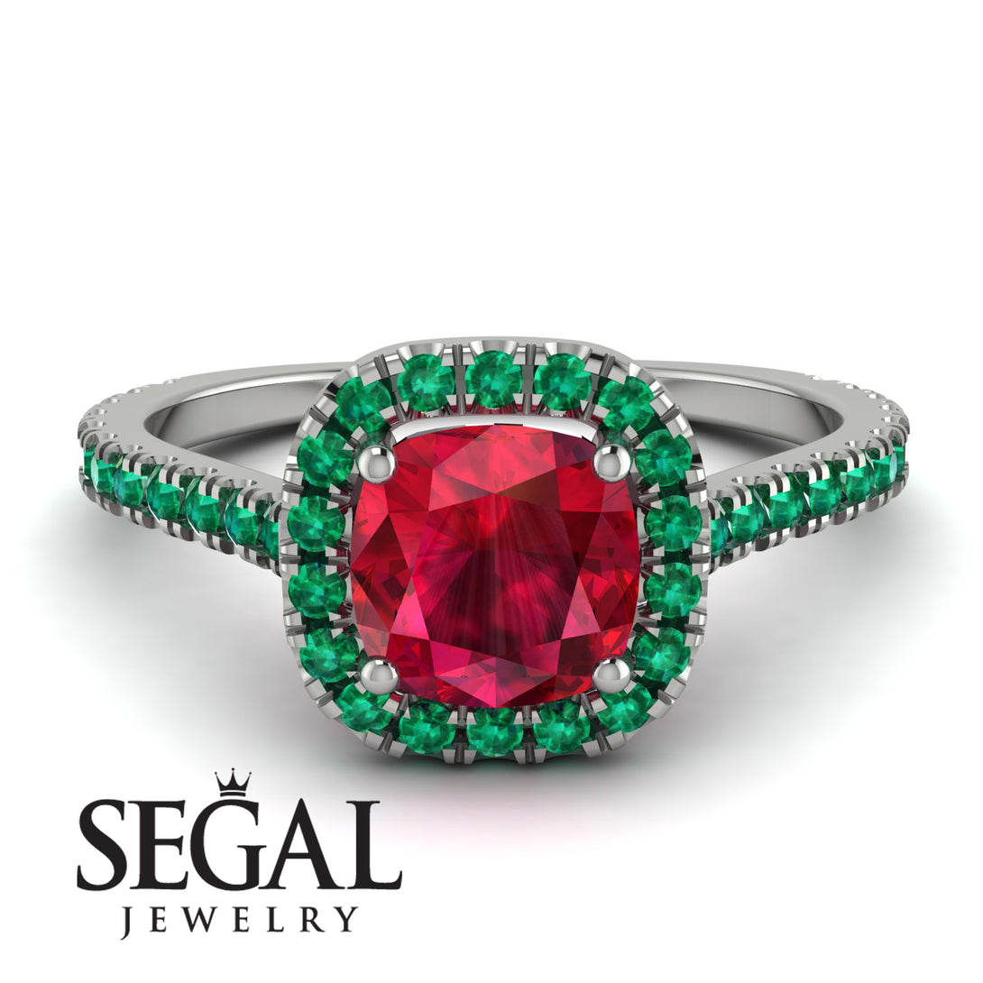 Cushion Ruby Halo Engagement Ring - Jade No. 27