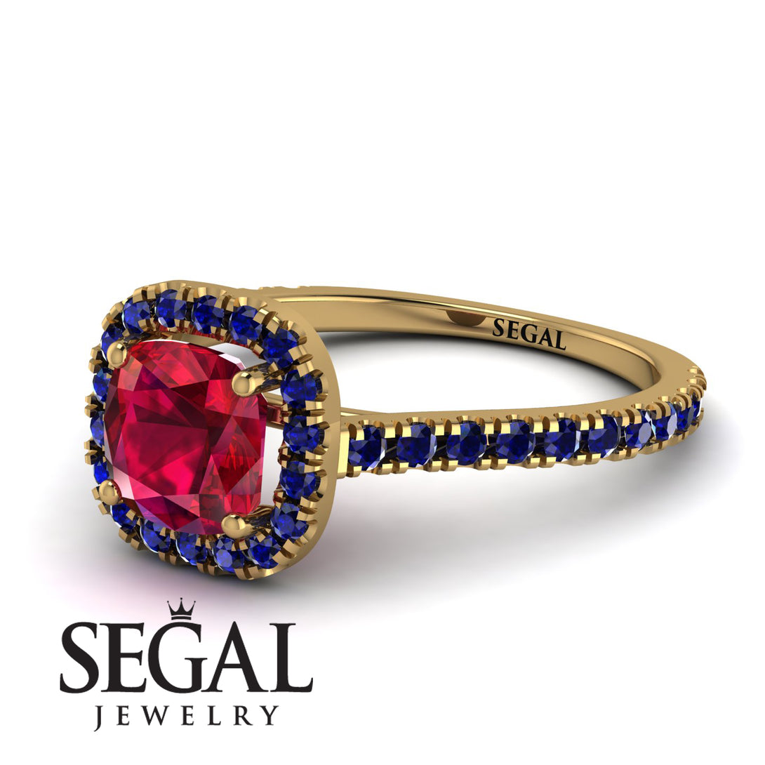 Cushion Ruby Halo Engagement Ring - Jade No. 70