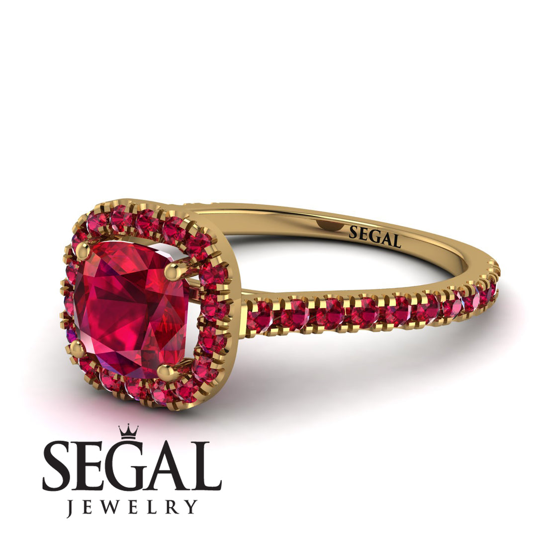 Cushion Ruby Halo Engagement Ring - Jade No. 55