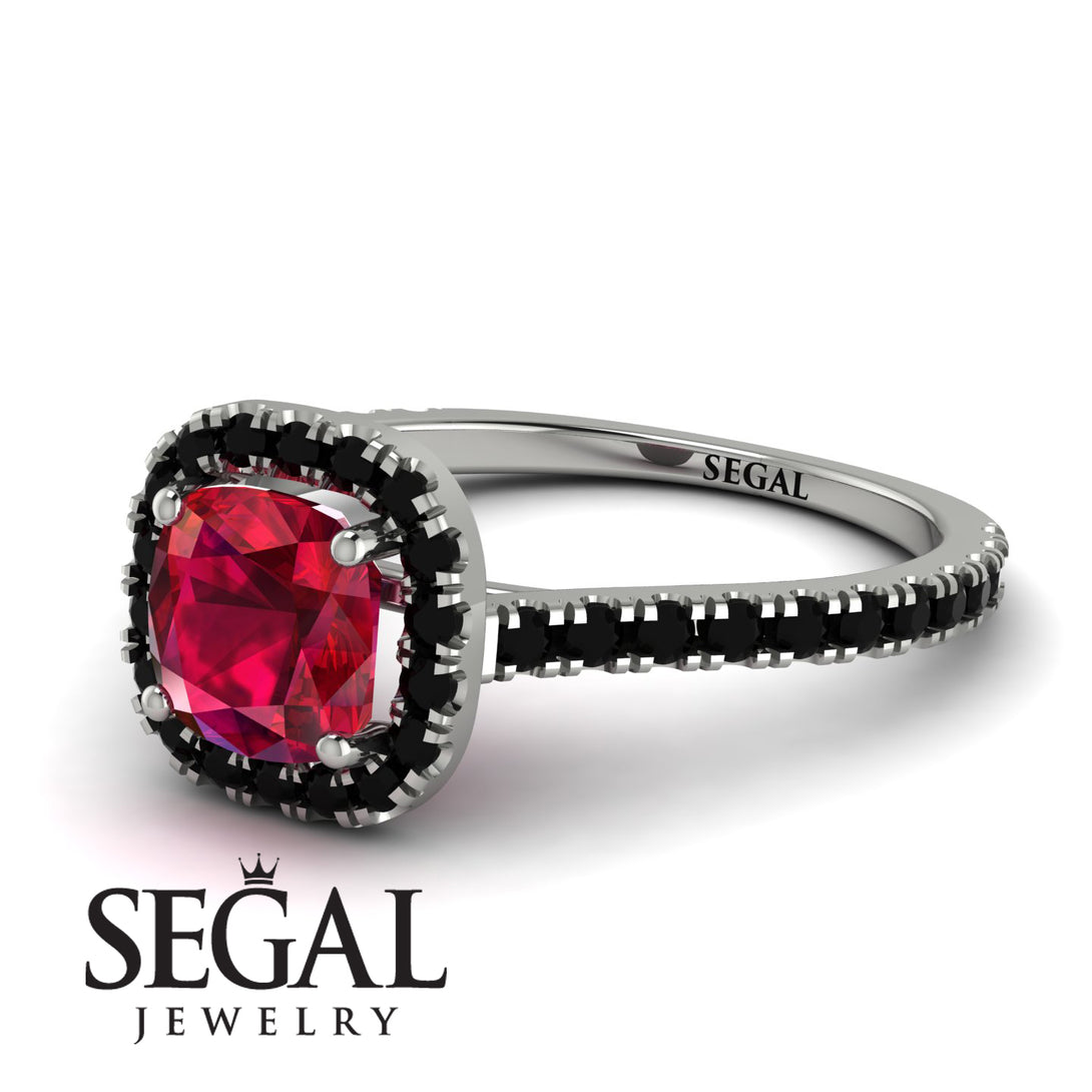 Cushion Ruby Halo Engagement Ring - Jade No. 42