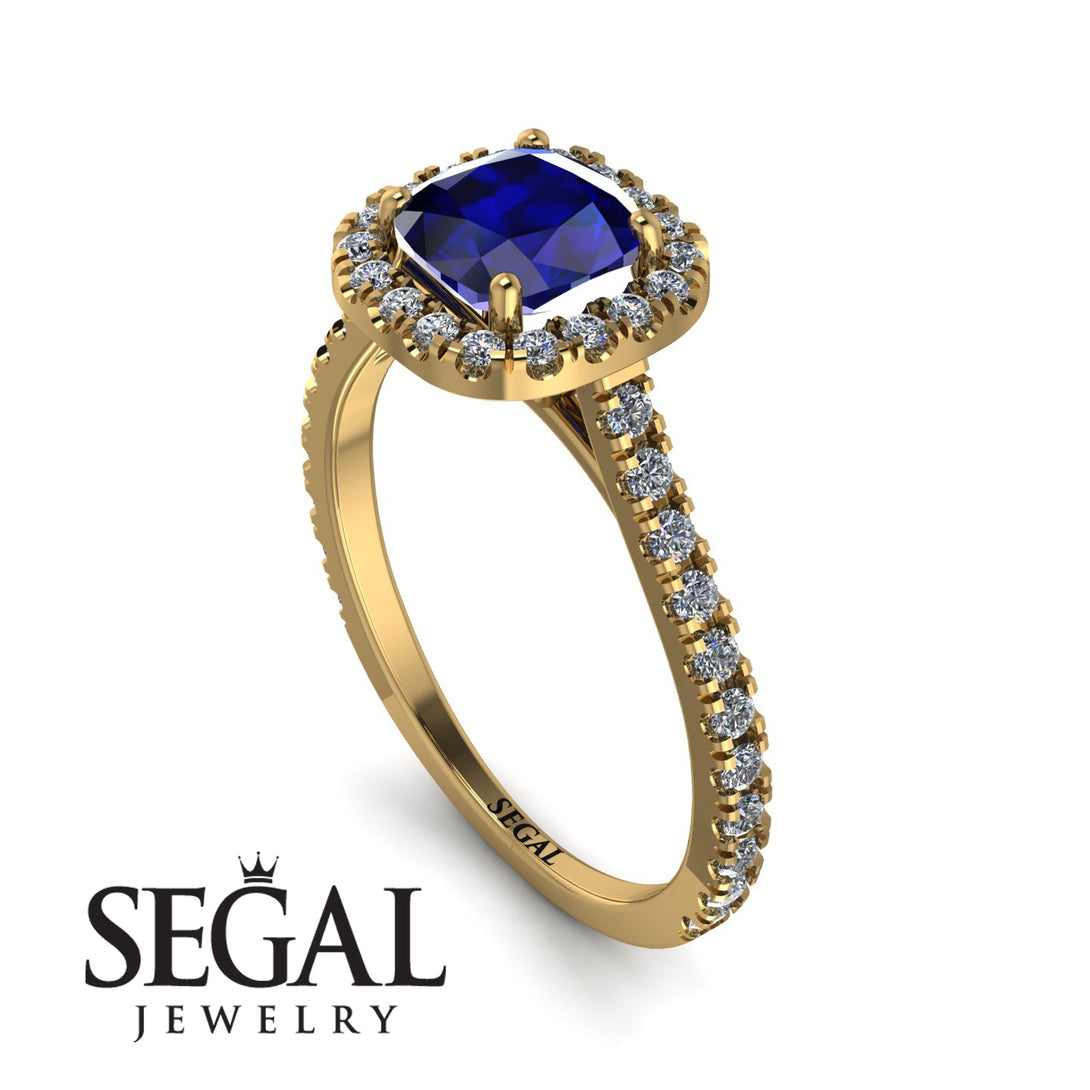 Cushion Sapphire Halo Engagement Ring - Jade No. 13