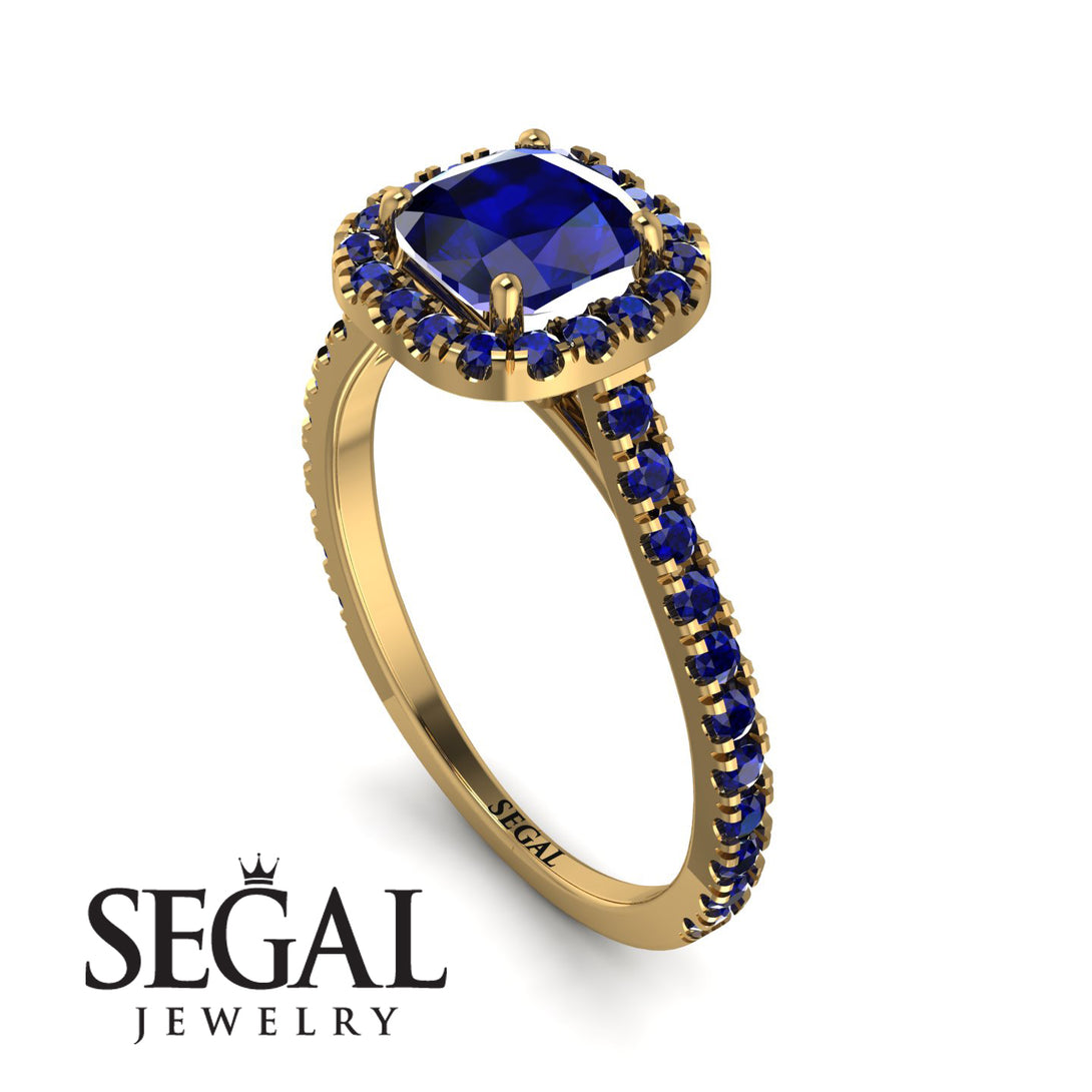 Cushion Sapphire Halo Engagement Ring - Jade No. 73