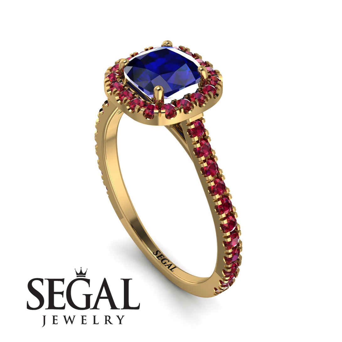 Cushion Sapphire Halo Engagement Ring - Jade No. 58