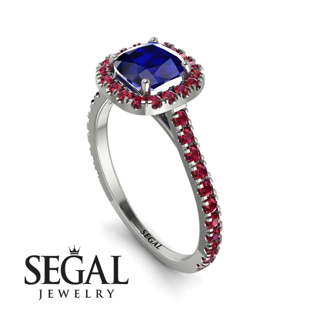 Cushion Sapphire Halo Engagement Ring - Jade No. 60