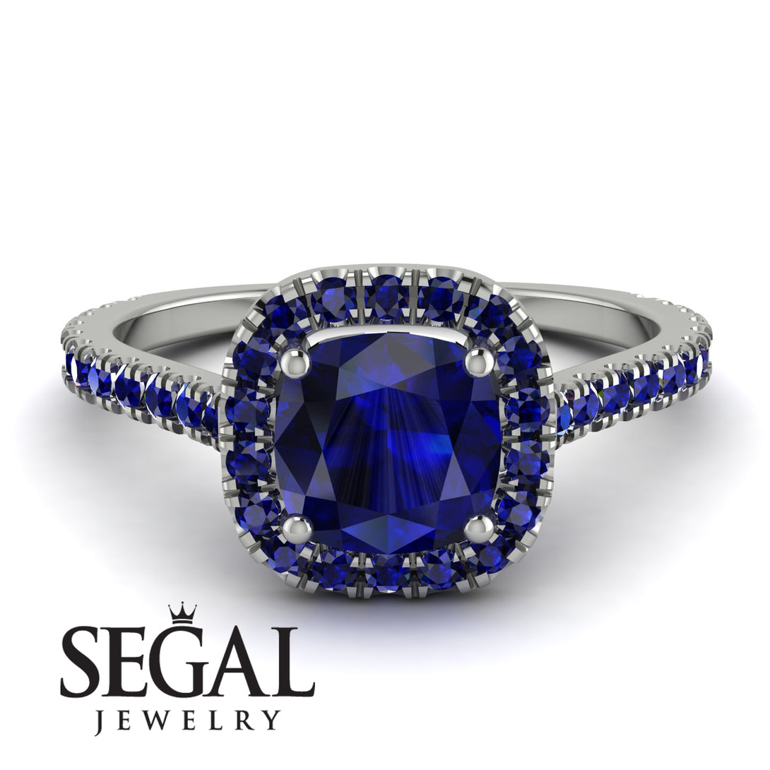 Cushion Sapphire Halo Engagement Ring - Jade No. 75