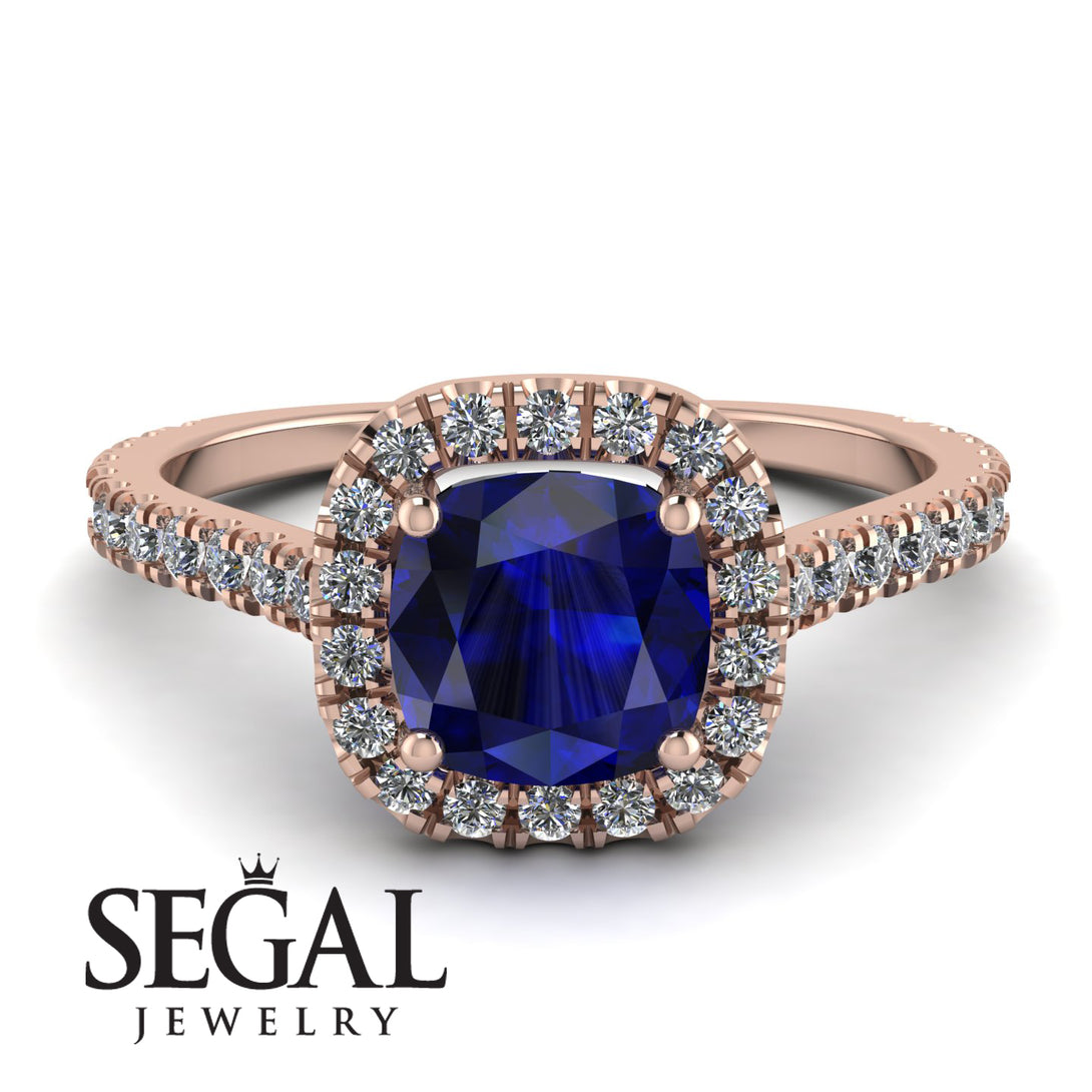 Cushion Sapphire Halo Engagement Ring - Jade No. 14