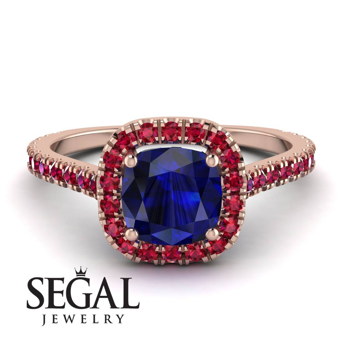 Cushion Sapphire Halo Engagement Ring - Jade No. 59