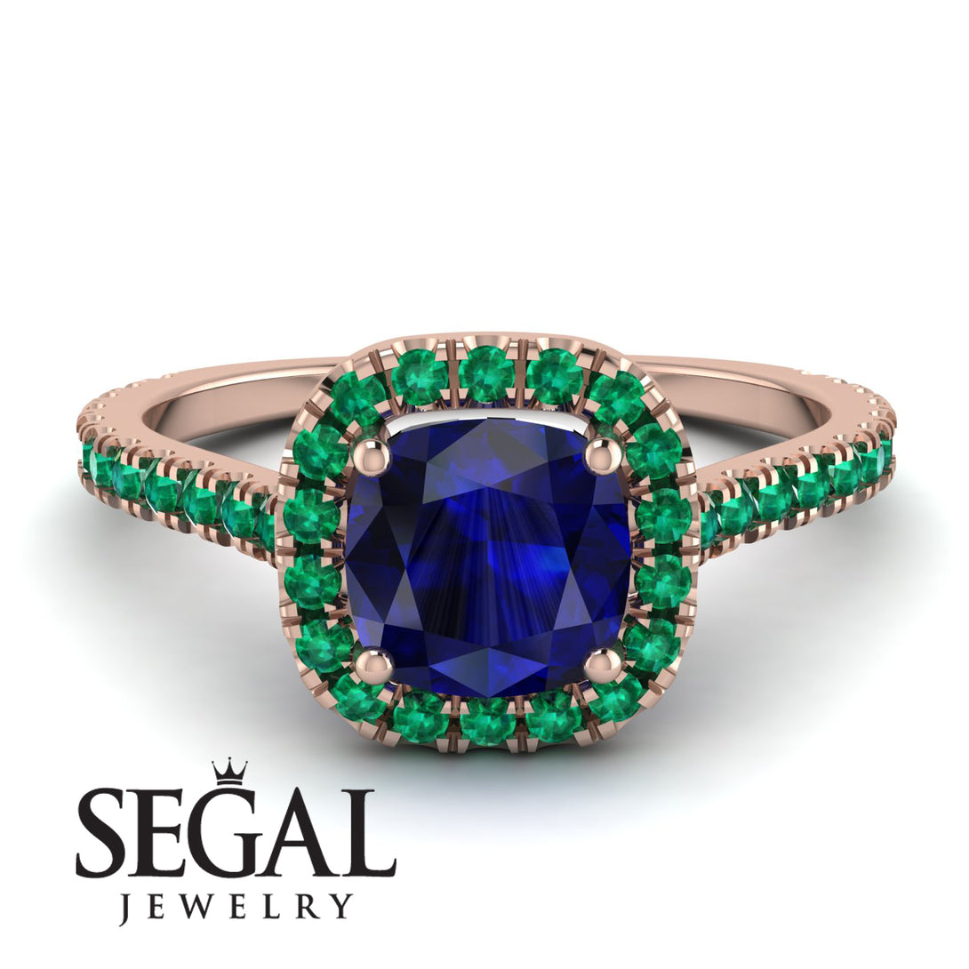 Cushion Sapphire Halo Engagement Ring - Jade No. 29