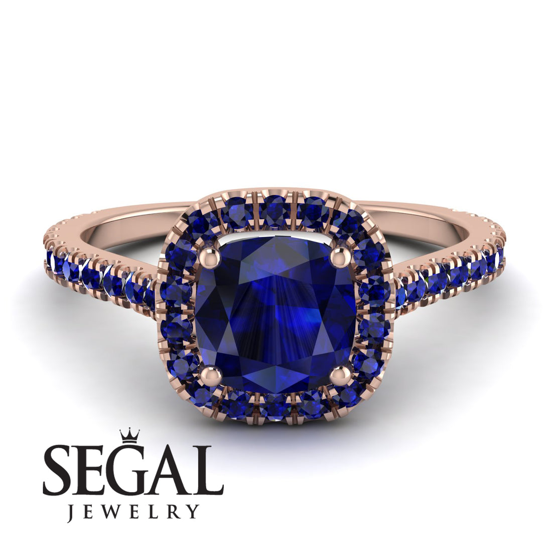 Cushion Sapphire Halo Engagement Ring - Jade No. 74