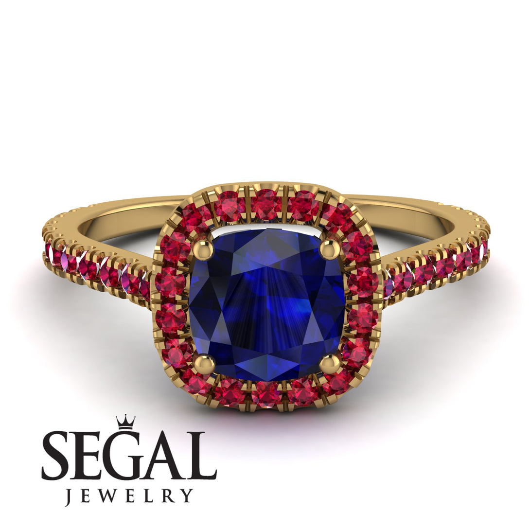 Cushion Sapphire Halo Engagement Ring - Jade No. 58