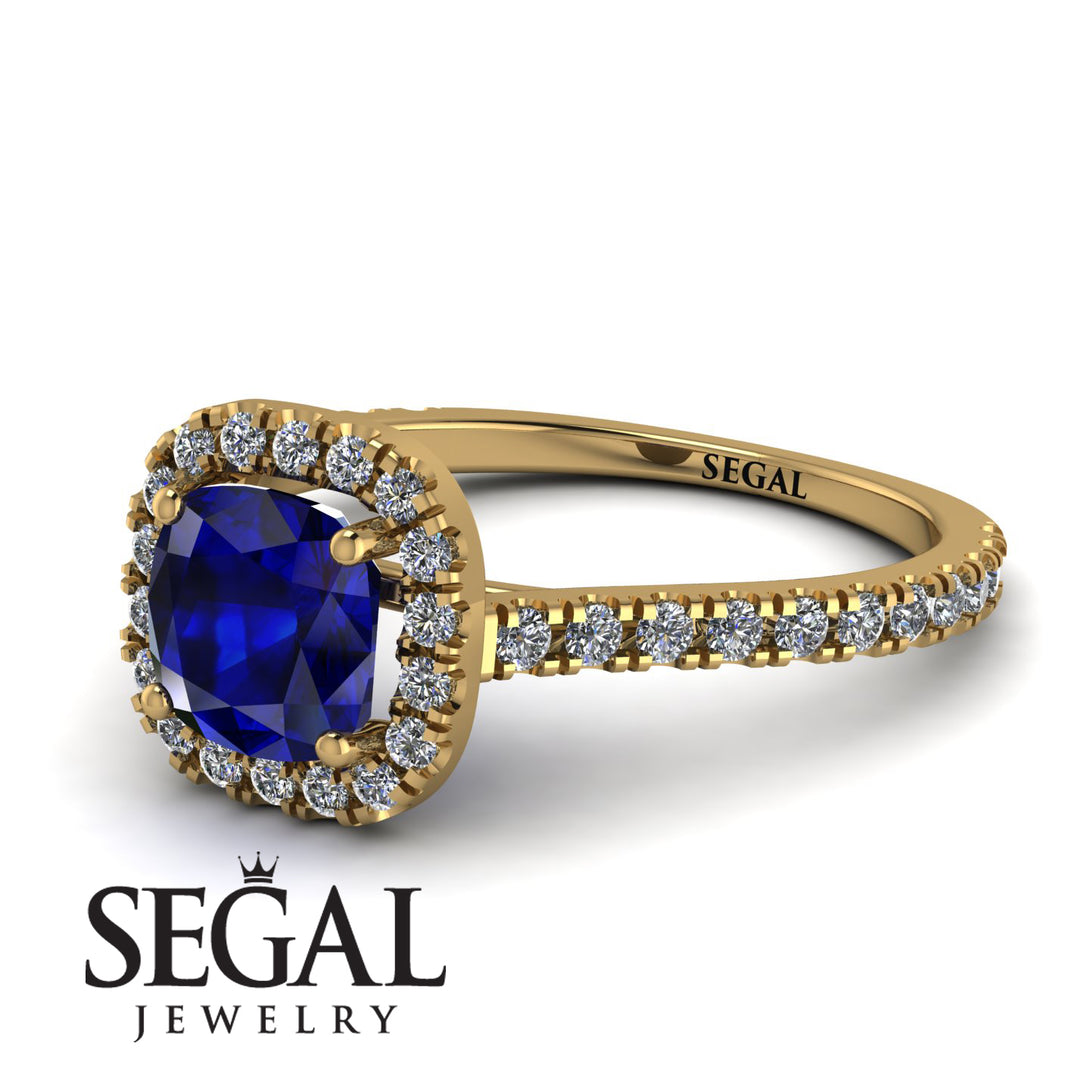Cushion Sapphire Halo Engagement Ring - Jade No. 13