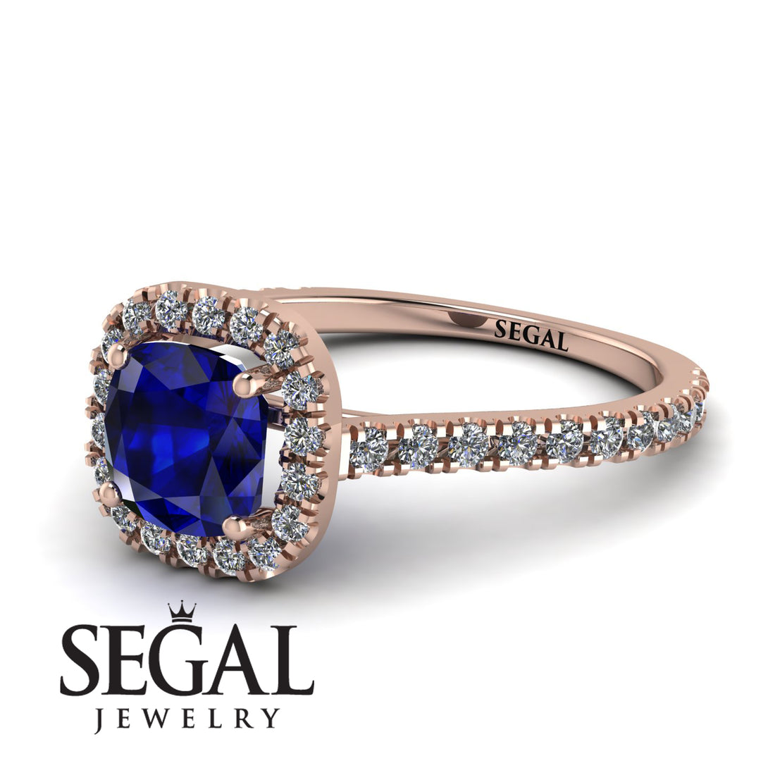 Cushion Sapphire Halo Engagement Ring - Jade No. 14