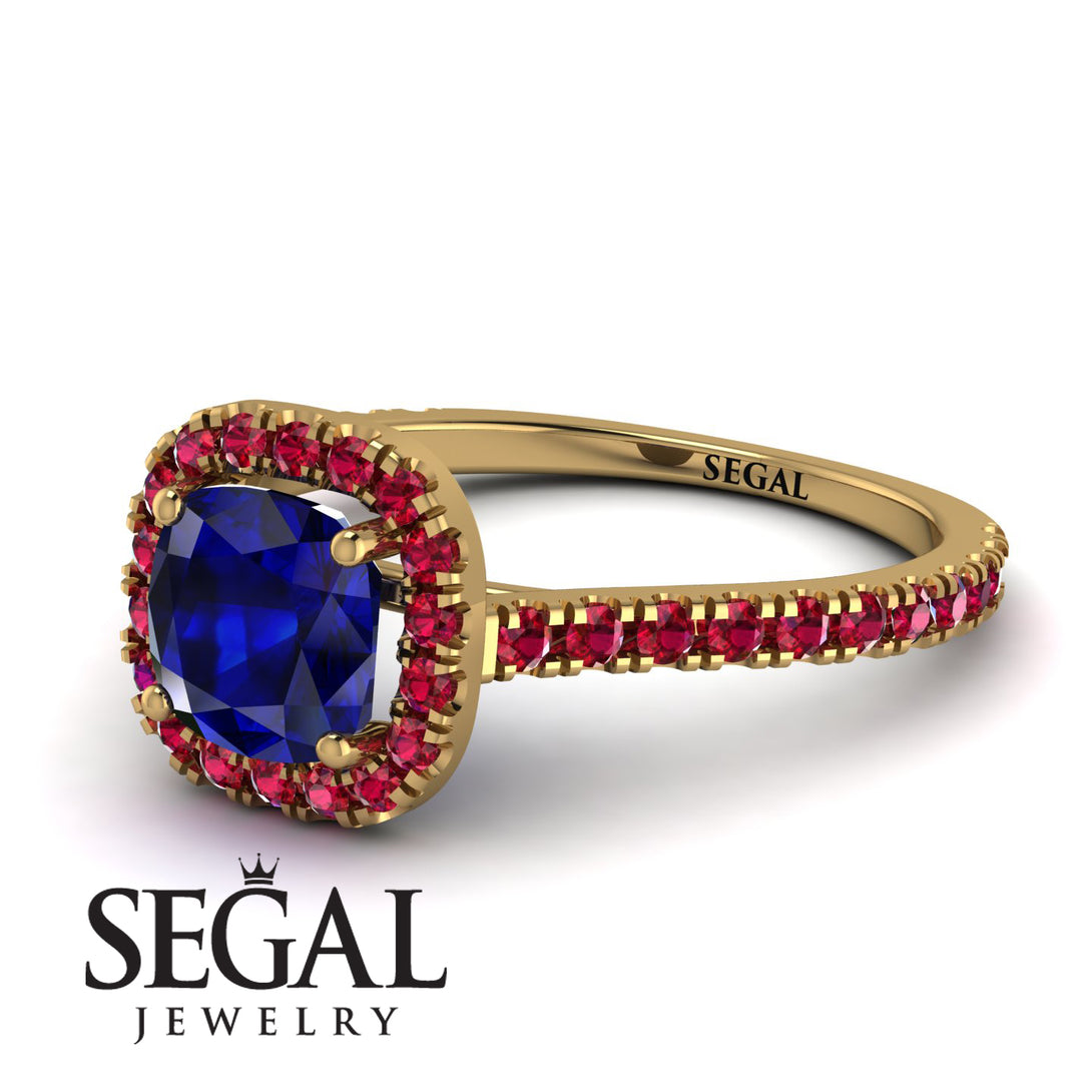 Cushion Sapphire Halo Engagement Ring - Jade No. 58