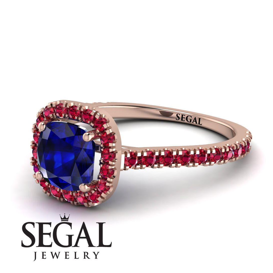Cushion Sapphire Halo Engagement Ring - Jade No. 59