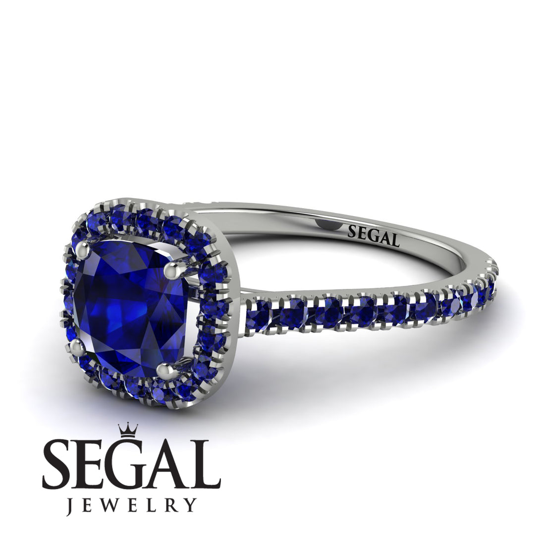 Cushion Sapphire Halo Engagement Ring - Jade No. 75