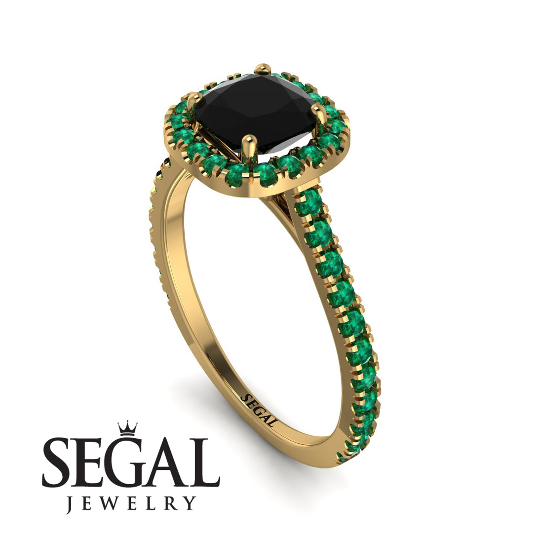 Cushion Black Diamond Halo Engagement Ring - Jade No. 22