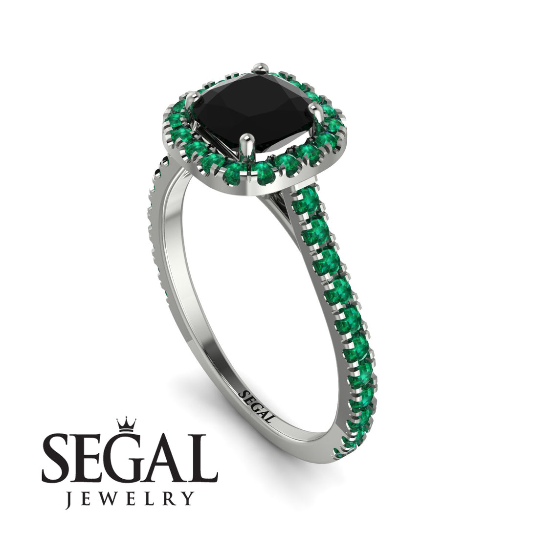 Cushion Black Diamond Halo Engagement Ring - Jade No. 24