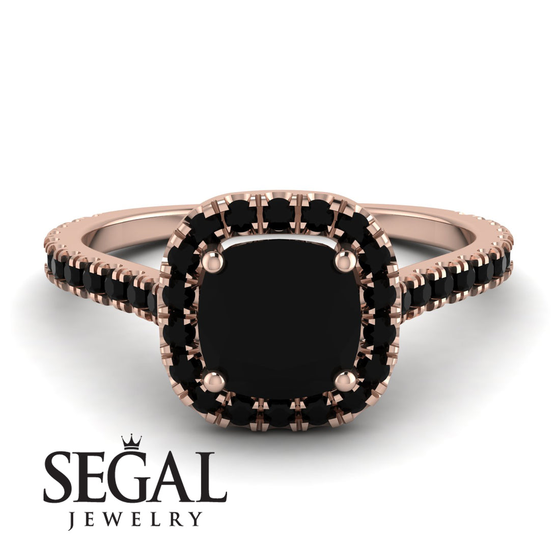 Cushion Black Diamond Halo Engagement Ring - Jade No. 38