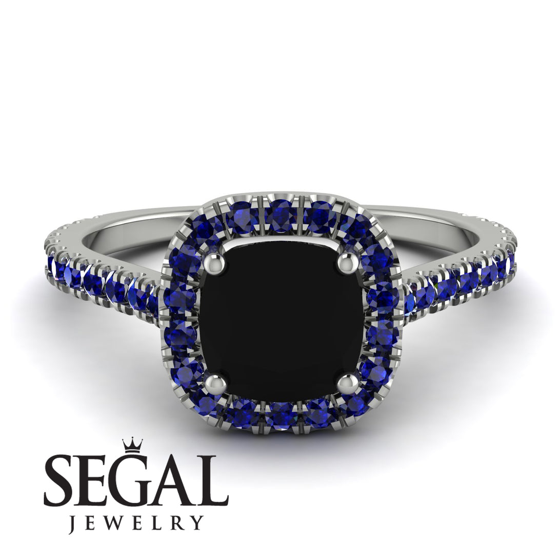 Cushion Black Diamond Halo Engagement Ring - Jade No. 69