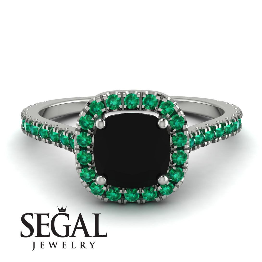 Cushion Black Diamond Halo Engagement Ring - Jade No. 24