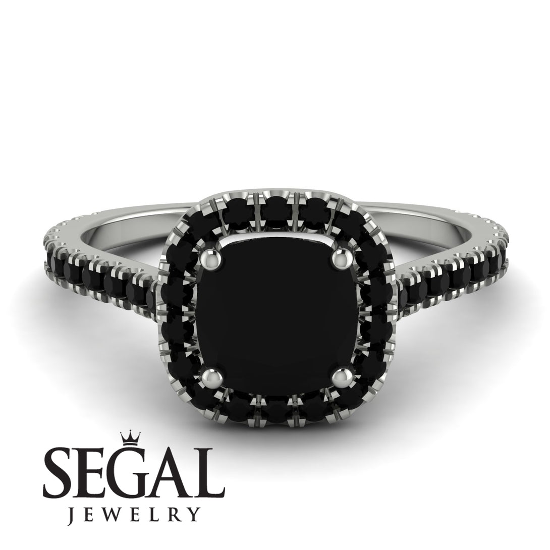 Cushion Black Diamond Halo Engagement Ring - Jade No. 39