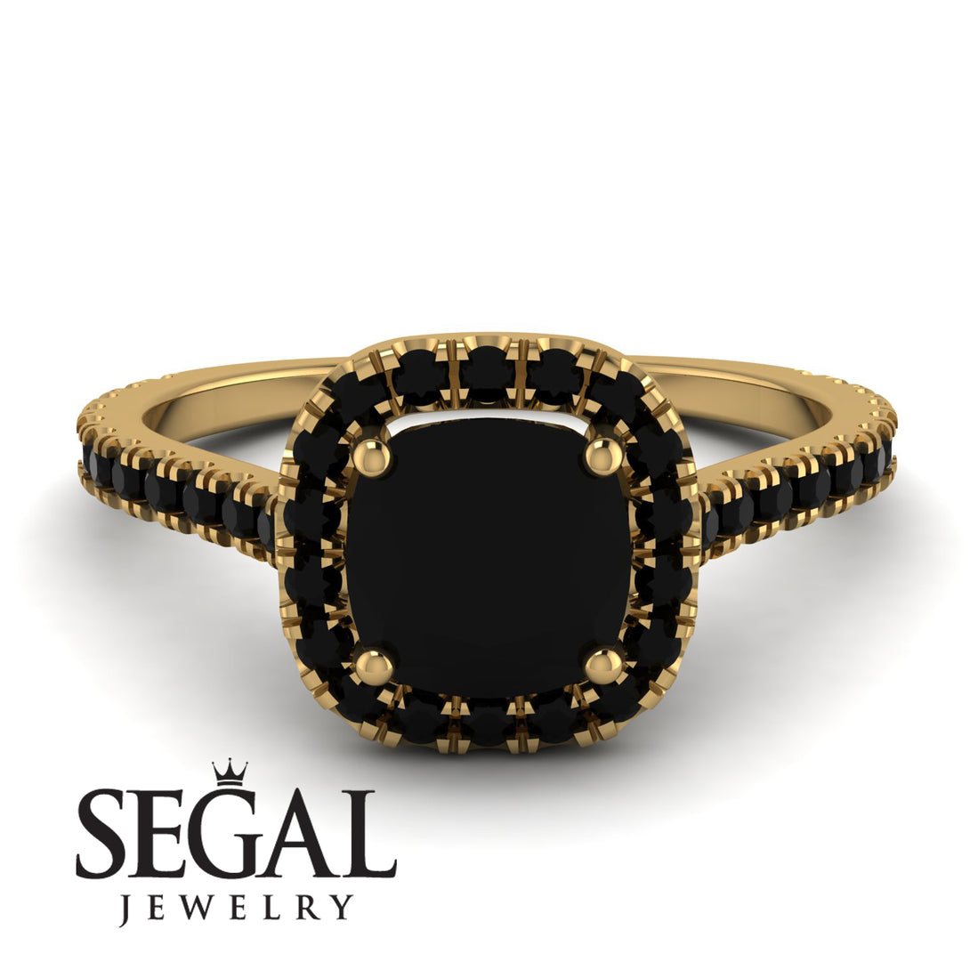 Cushion Black Diamond Halo Engagement Ring - Jade No. 37