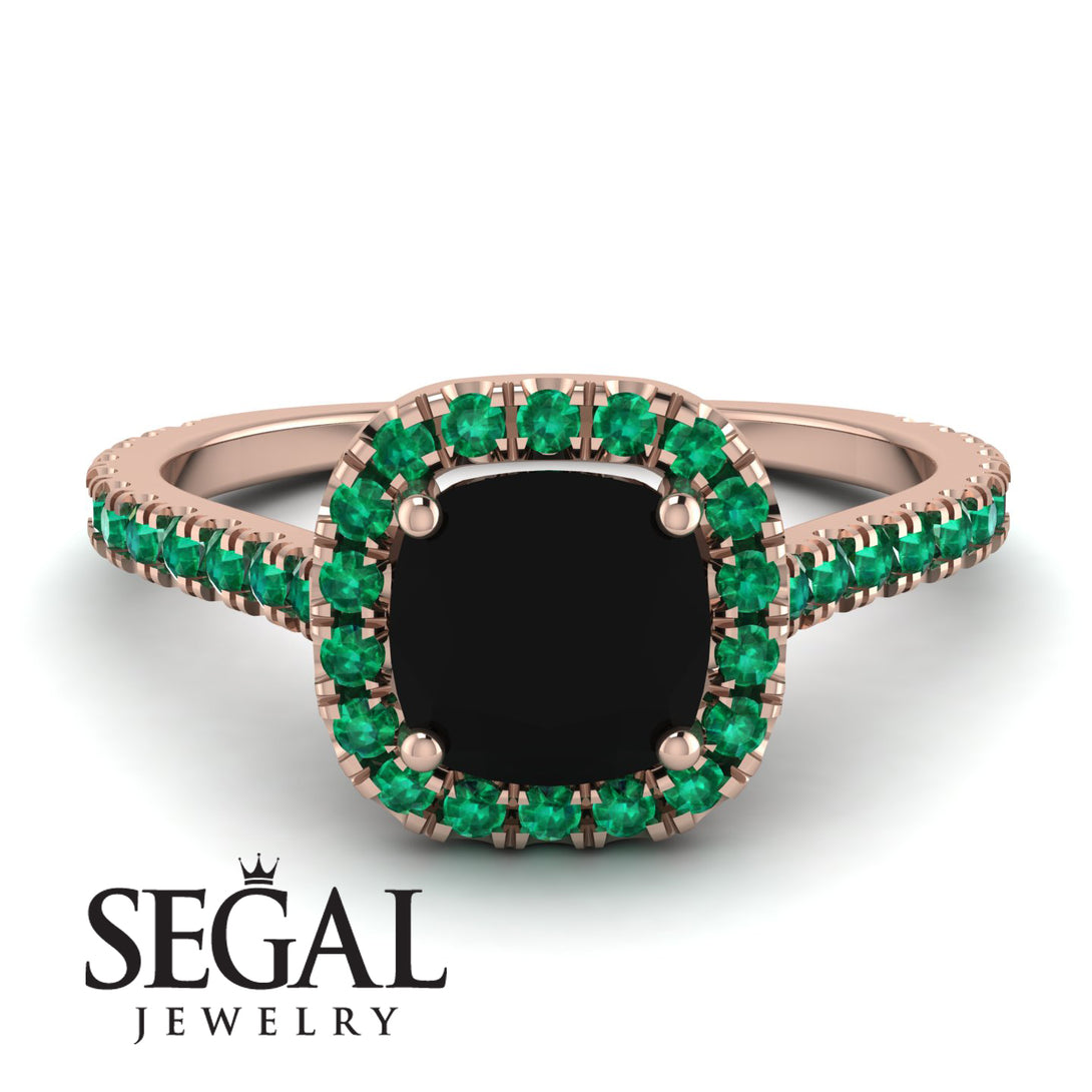 Cushion Black Diamond Halo Engagement Ring - Jade No. 23