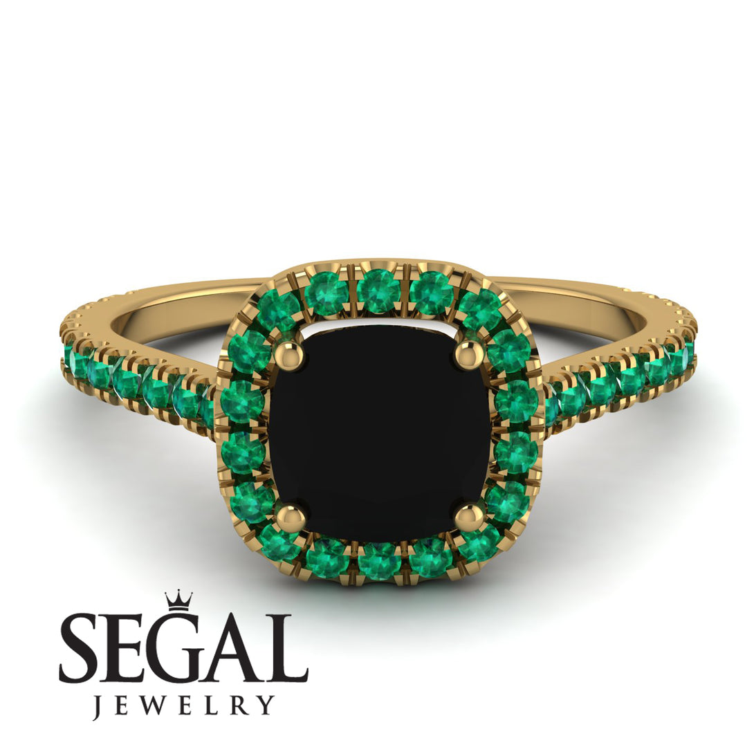 Cushion Black Diamond Halo Engagement Ring - Jade No. 22