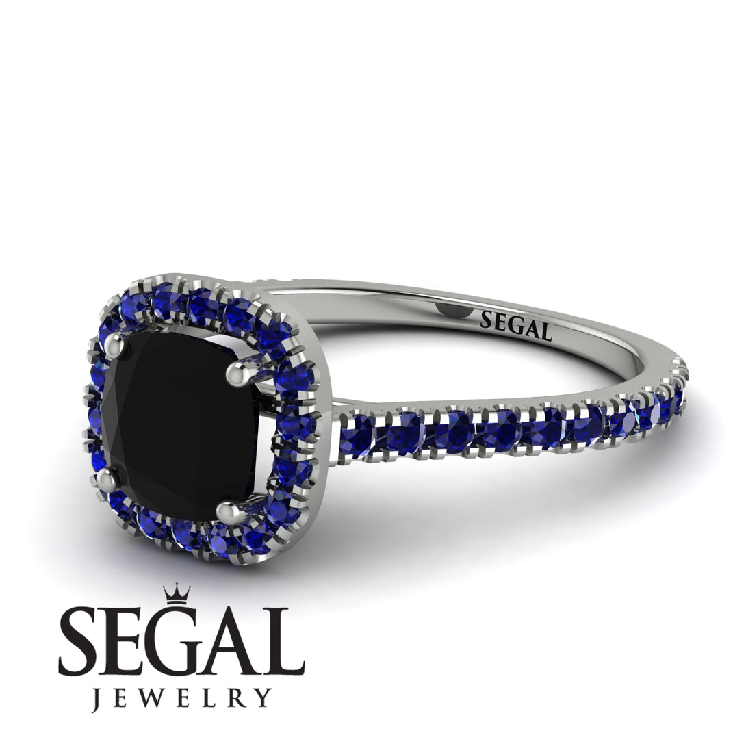 Cushion Black Diamond Halo Engagement Ring - Jade No. 69