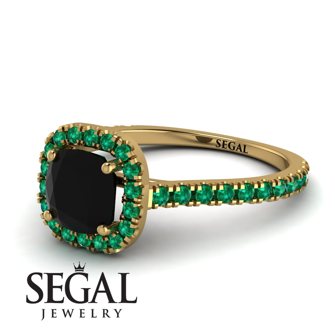 Cushion Black Diamond Halo Engagement Ring - Jade No. 22