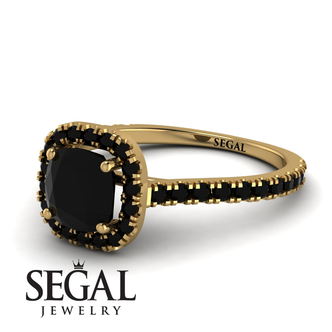 Cushion Black Diamond Halo Engagement Ring - Jade No. 37