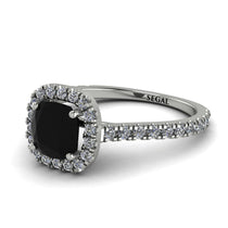 Cushion Black Diamond Halo Engagement Ring - Jade No. 9 image 1