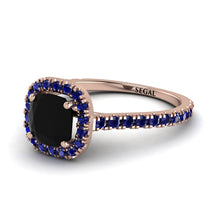 Cushion Black Diamond Halo Engagement Ring - Jade No. 68 image 1