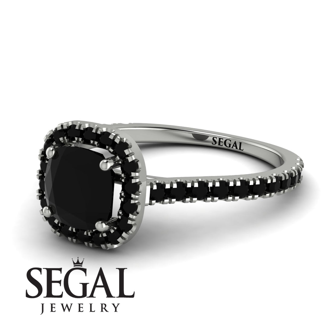 Cushion Black Diamond Halo Engagement Ring - Jade No. 39