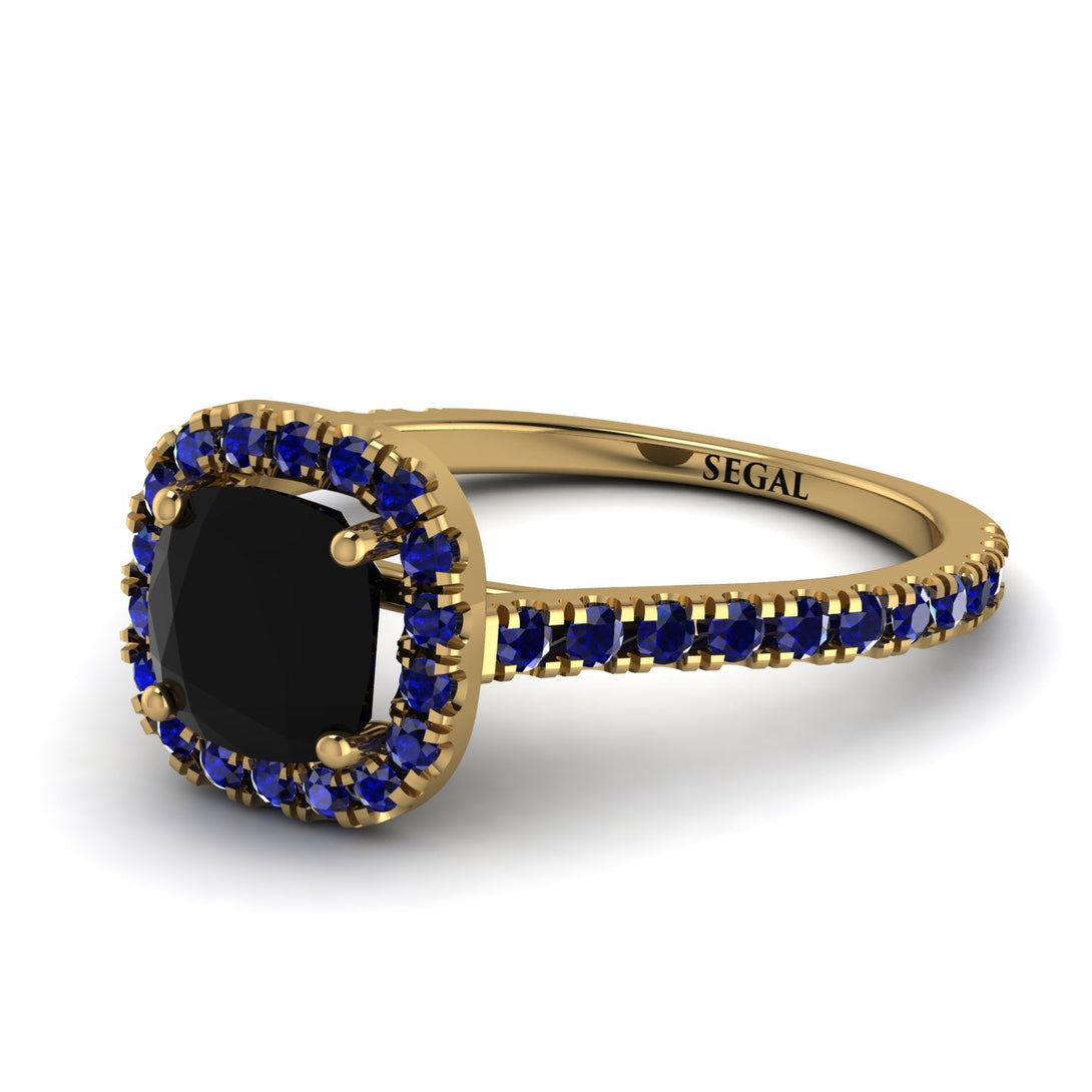 Cushion Black Diamond Halo Engagement Ring - Jade No. 67