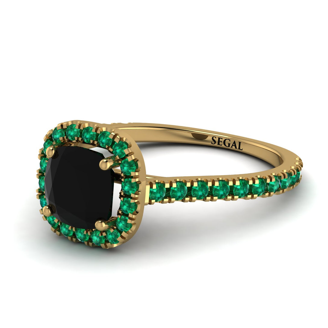 Cushion Black Diamond Halo Engagement Ring - Jade No. 22