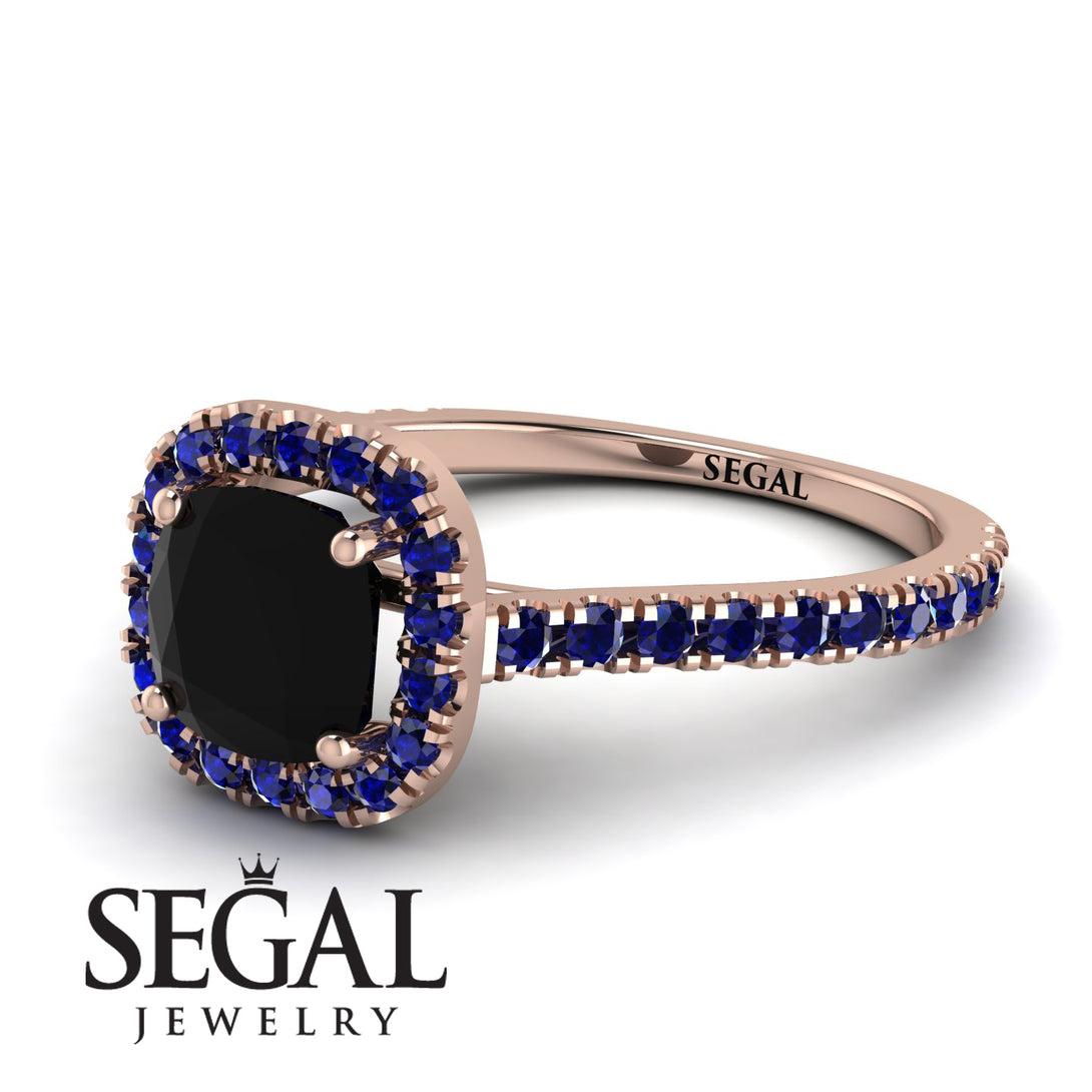 Cushion Black Diamond Halo Engagement Ring - Jade No. 68