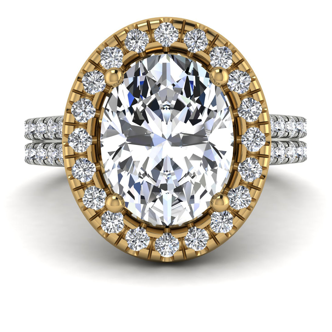 Two Tones Gorgeous Oval Cut Diamond Pave Double Shank Engagement Ring With Hidden Stone - Phoebe No. 77