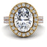 Two Tones Gorgeous Oval Cut Diamond Pave Double Shank Engagement Ring With Hidden Stone - Phoebe No. 76