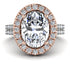 Two Tones Gorgeous Oval Cut Diamond Pave Double Shank Engagement Ring With Hidden Stone - Phoebe No. 78