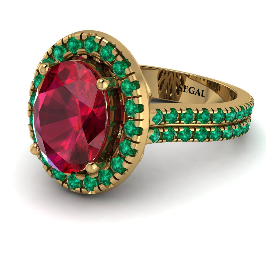 Gorgeous Oval Cut Ruby Pave Double Shank Engagement Ring With Hidden Stone - Phoebe No. 25