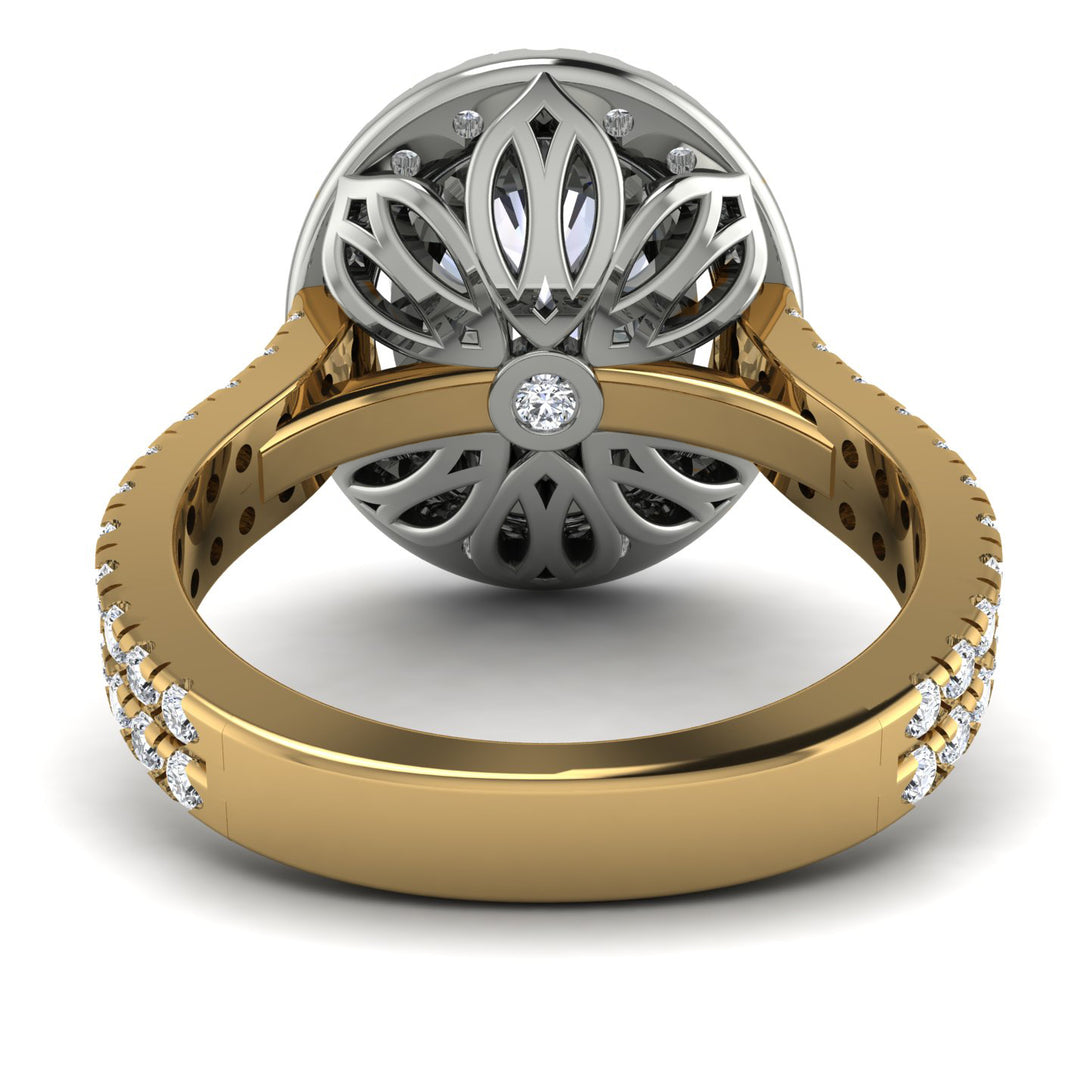 Two Tones Gorgeous Oval Cut Diamond Pave Double Shank Engagement Ring With Hidden Stone - Phoebe No. 77