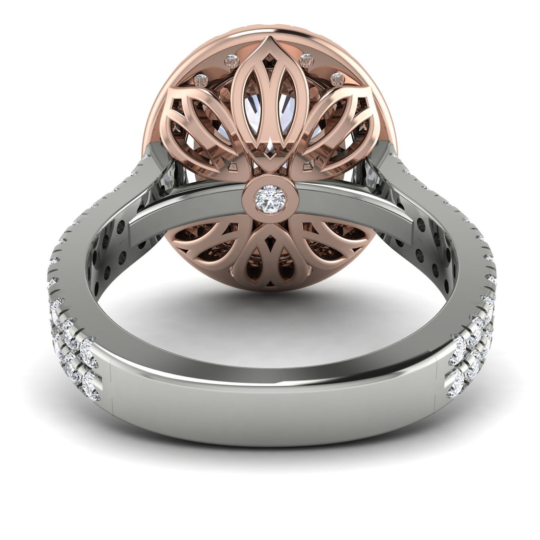 Two Tones Gorgeous Oval Cut Diamond Pave Double Shank Engagement Ring With Hidden Stone - Phoebe No. 78