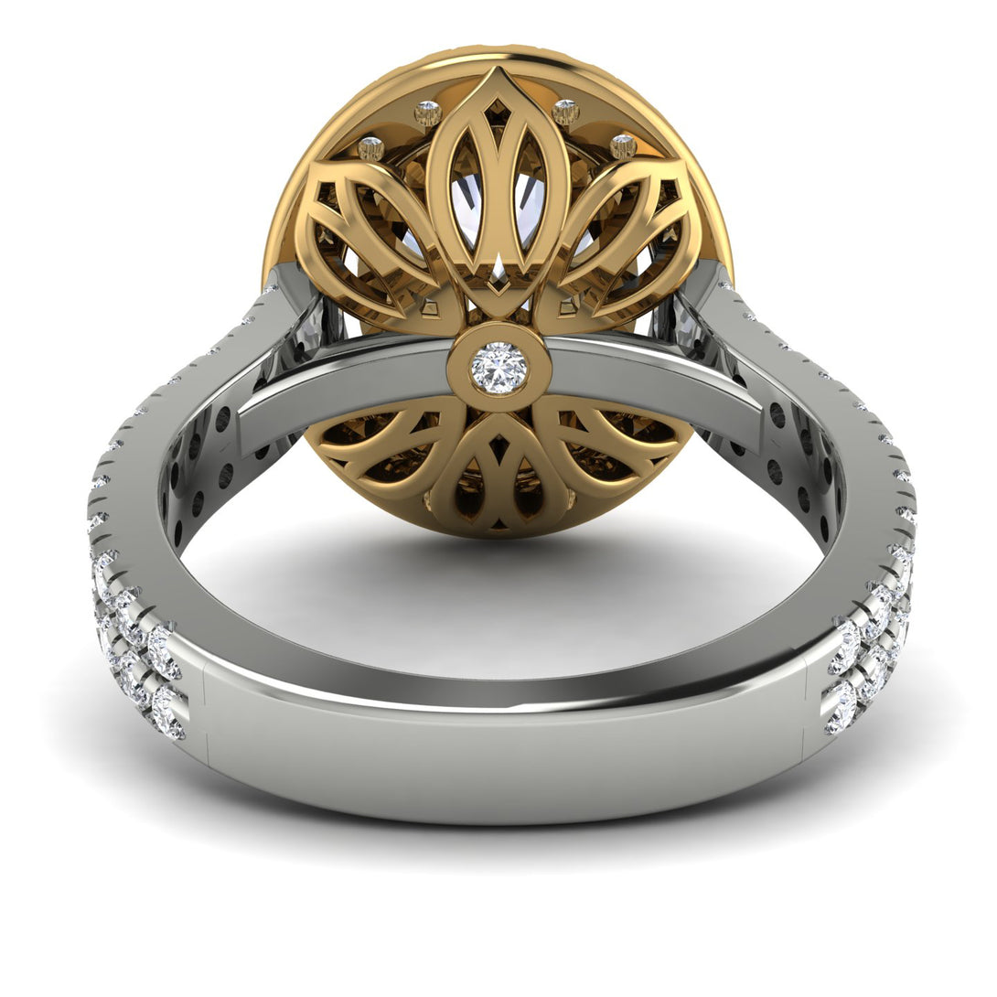 Two Tones Gorgeous Oval Cut Diamond Pave Double Shank Engagement Ring With Hidden Stone - Phoebe No. 77