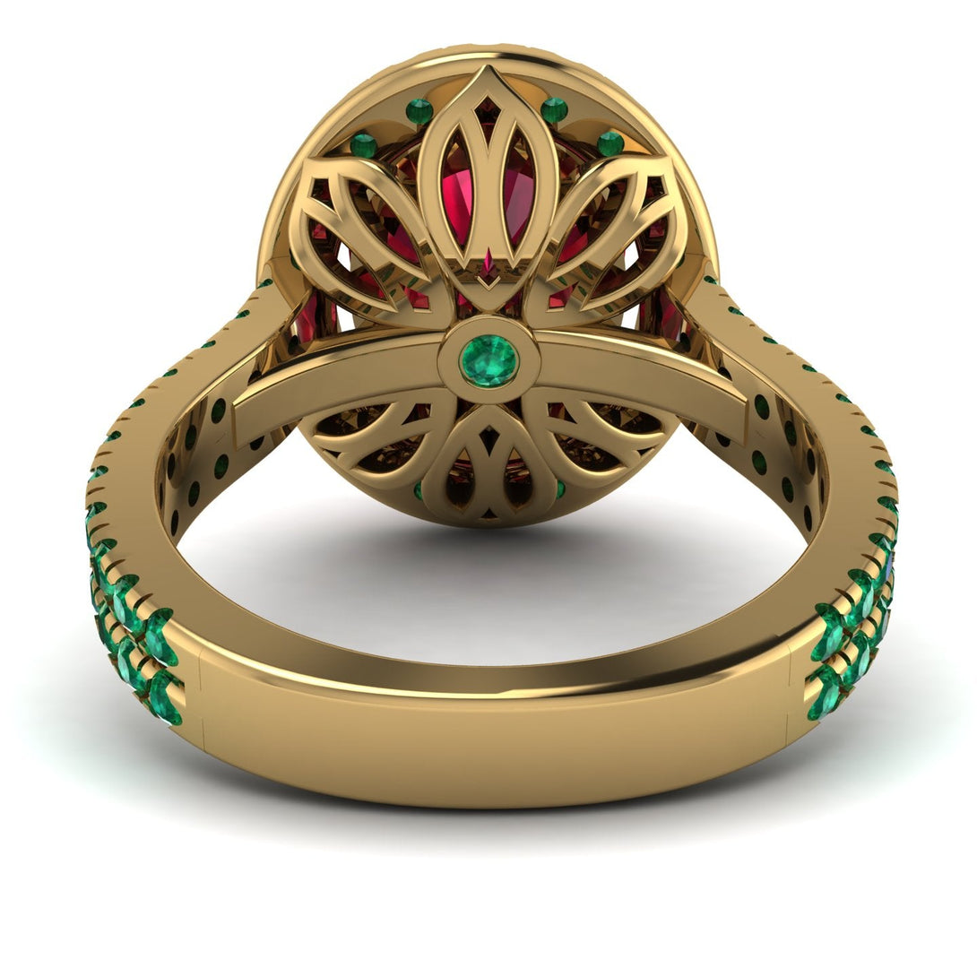 Gorgeous Oval Cut Ruby Pave Double Shank Engagement Ring With Hidden Stone - Phoebe No. 25