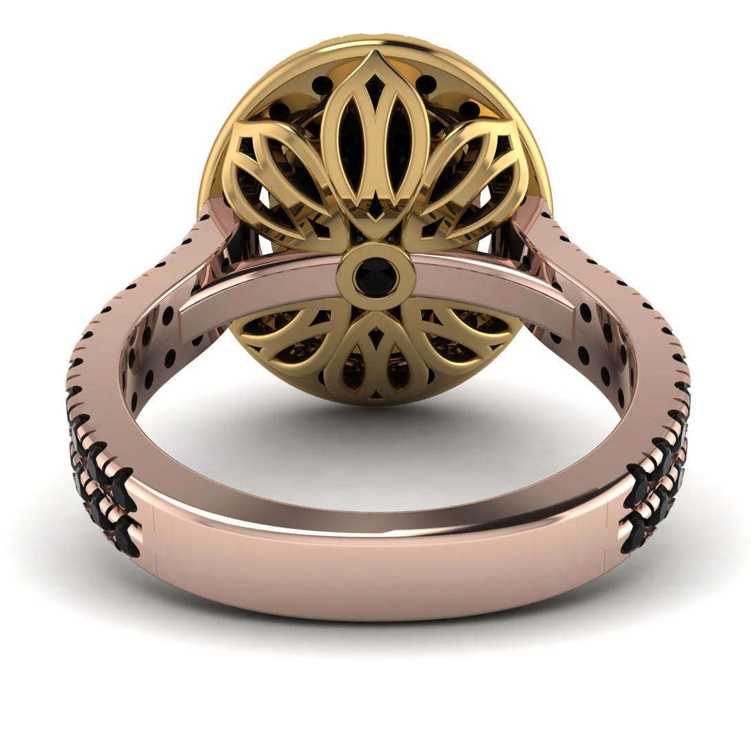 Two Tones Gorgeous Oval Cut Black Diamond Pave Double Shank Engagement Ring With Hidden Stone - Phoebe No. 79