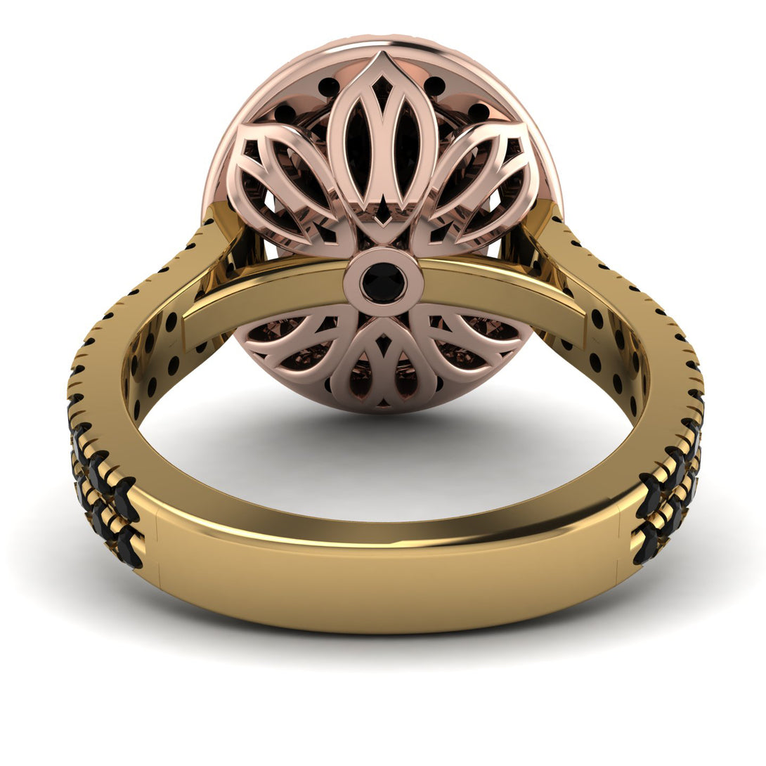 Two Tones Gorgeous Oval Cut Black Diamond Pave Double Shank Engagement Ring With Hidden Stone - Phoebe No. 79